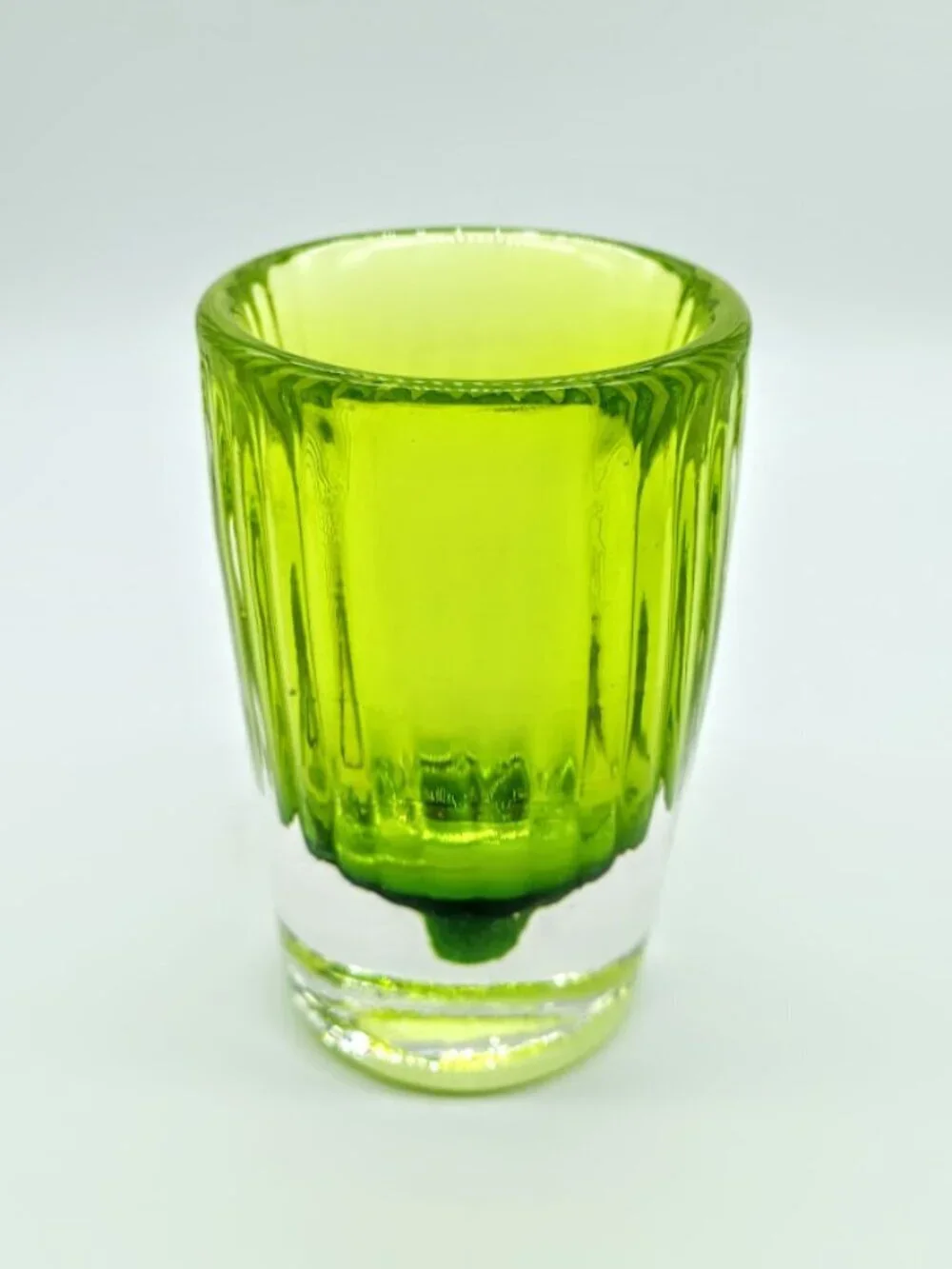 Handmade Lime Green Ribbed Studio Art Glass Candle Holder